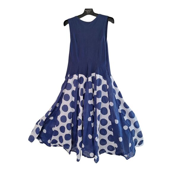 Retro Summer Maxi Dress Studio EY All the Dots Flowy Sundress Blue size L Large - Picture 3 of 11